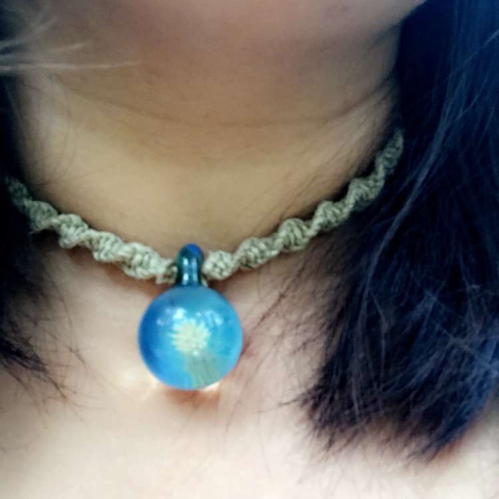 Handmade glass necklace hemp